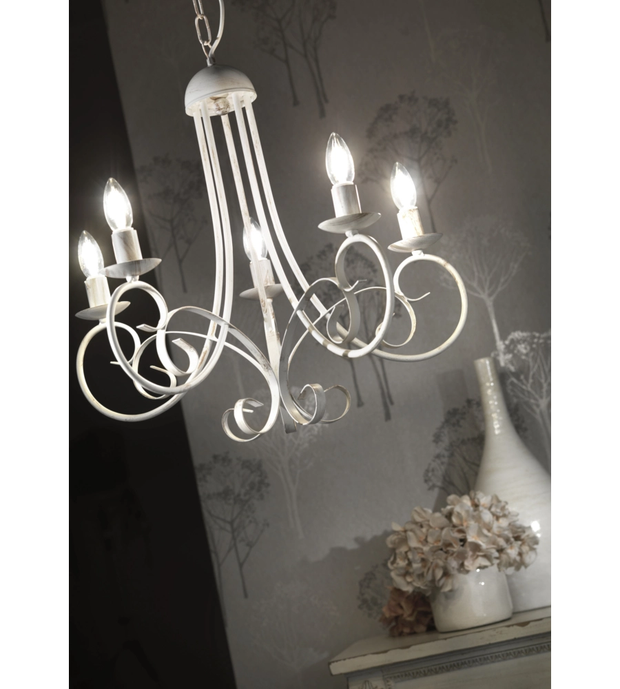 LAMPADARIO "POMPEI" 5 LUCI IN METALLO COLOR AVORIO, E14